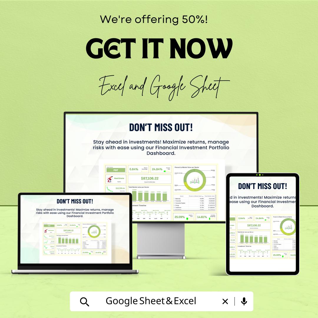 Financial Investment Portfolio Dashboard | Google Sheets Template for Investment Tracking | Portfolio Management & Performance Analysis