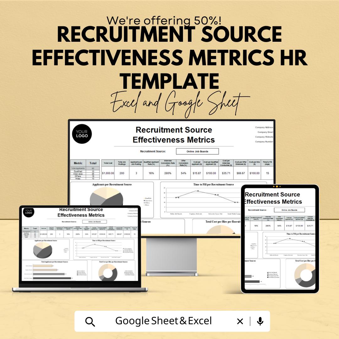Recruitment Source Effectiveness Metrics HR Template | Hiring Source Analysis Tool | Recruitment KPI Dashboard | Excel & Google Sheets