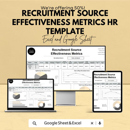 Recruitment Source Effectiveness Metrics HR Template | Hiring Source Analysis Tool | Recruitment KPI Dashboard | Excel & Google Sheets