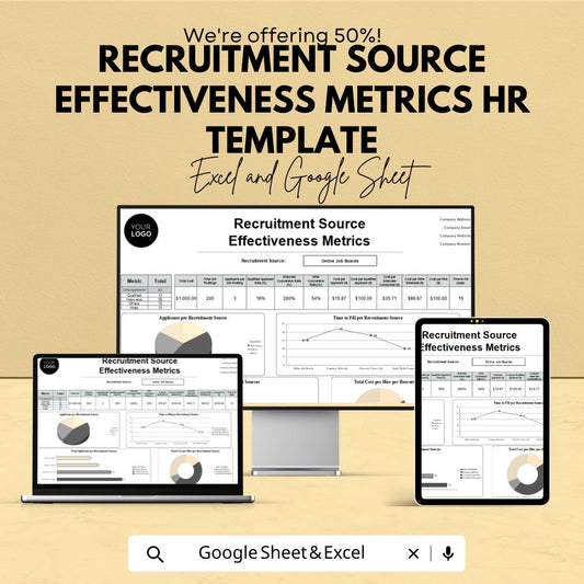 Recruitment Source Effectiveness Metrics HR Template | Hiring Source Analysis Tool | Recruitment KPI Dashboard | Excel & Google Sheets