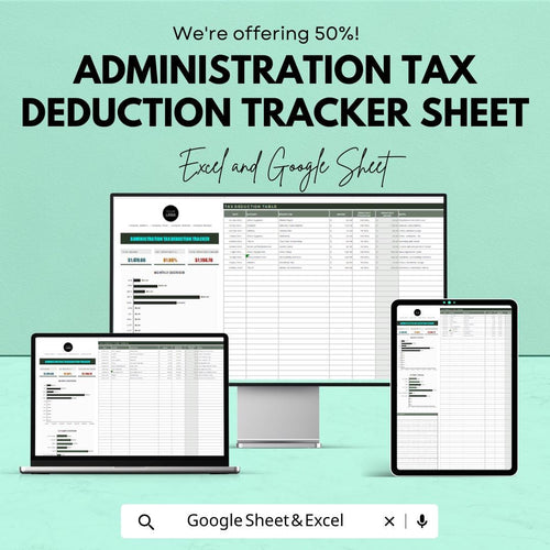 50% OFF - Administration Tax Deduction Tracker Sheet - Excel & Google Sheets | Manage Tax Deductions and Expenses | Tax Filing Template |