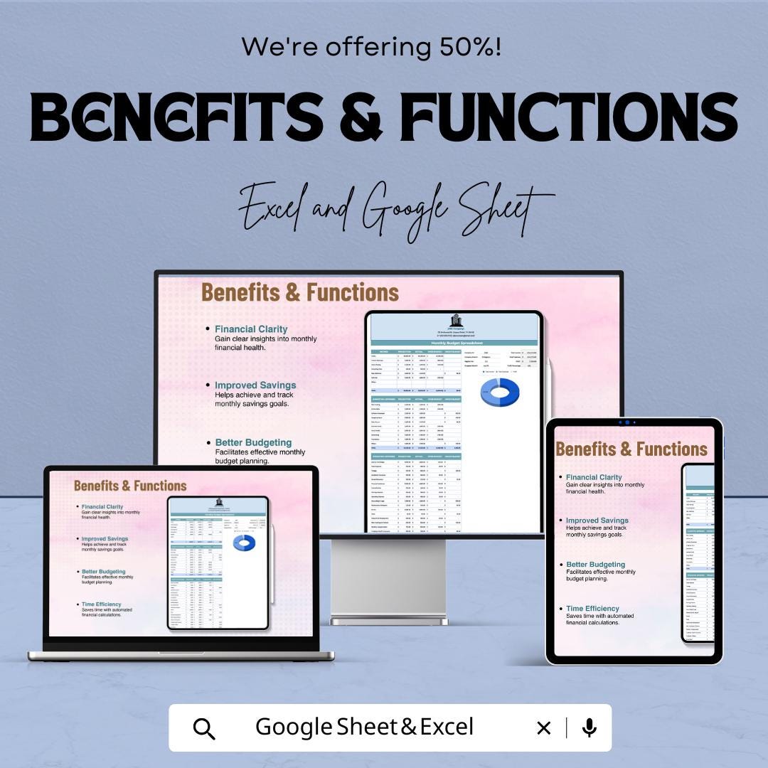 Monthly Budget Spreadsheet Template | Income & Expense Tracker | Financial Planner | Budget Template