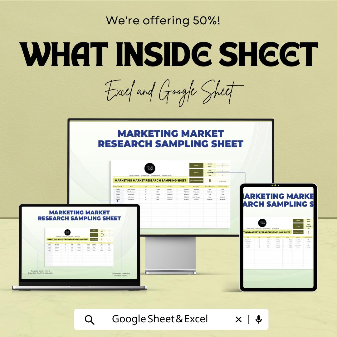 Marketing Market Research Sampling Sheet Template | Data Collection Template | Market Research Tracker | Participant Sampling Form