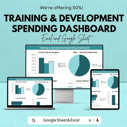 Training & Development Spending Dashboard Sheet | Google Sheets | Track Budget, ROI and Training Costs | Employee Training Management