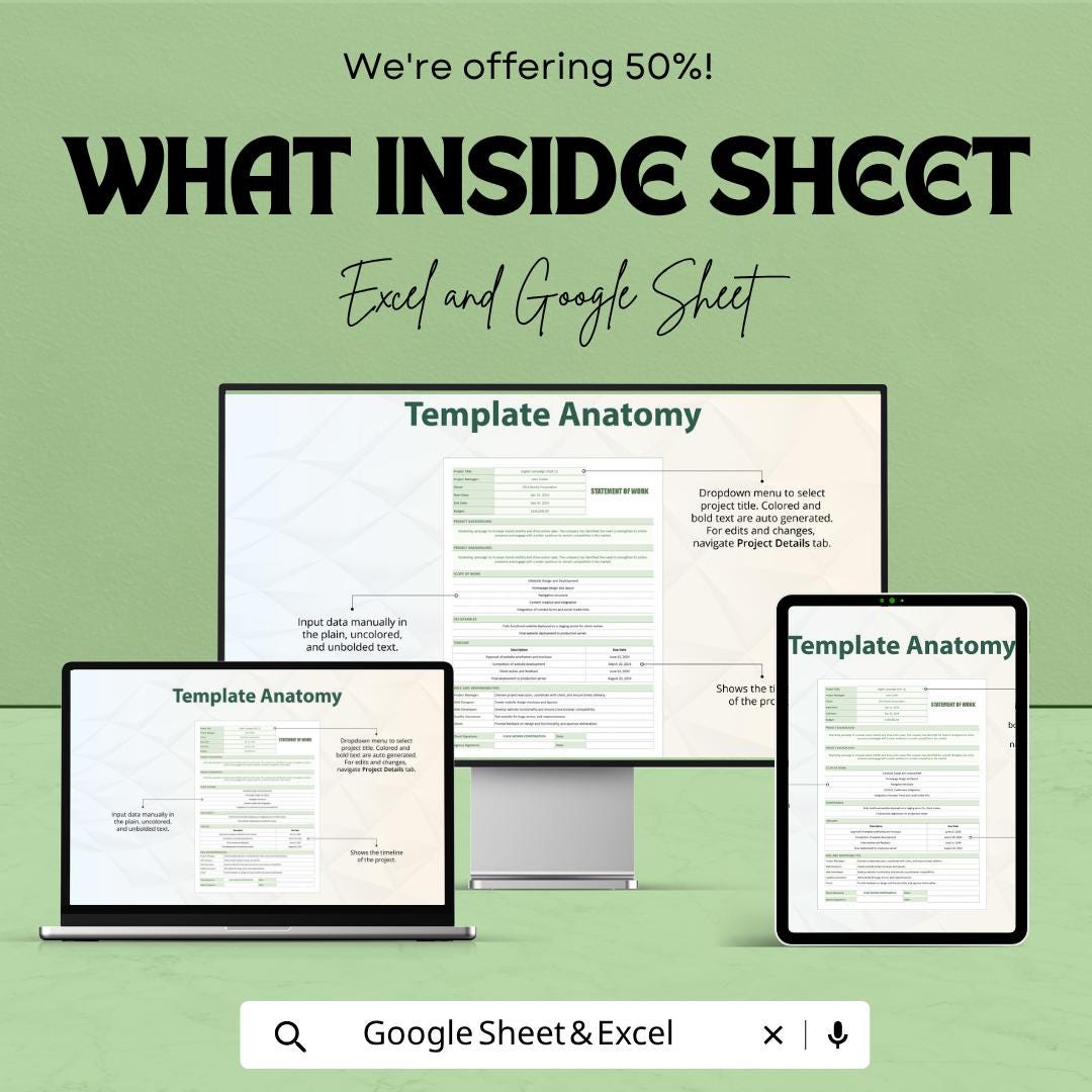 Statement of Work Template | SOW Template Spreadsheet | Project Scope Template | Project Planning Sheet