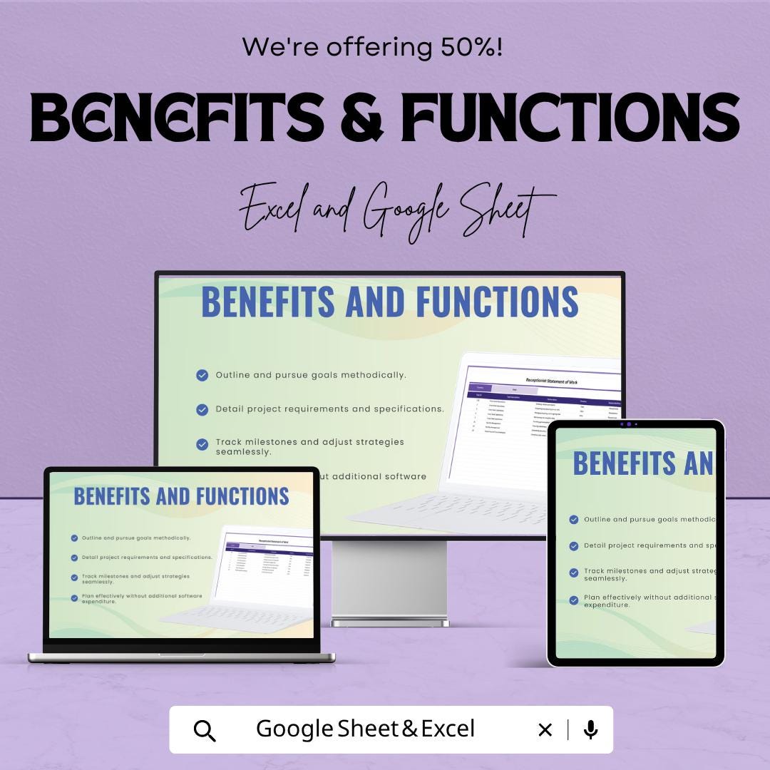 Receptionist Statement of Work Template | Admin Task Tracker Spreadsheet | Office Workflow Planner Template | Daily Task Management Sheet