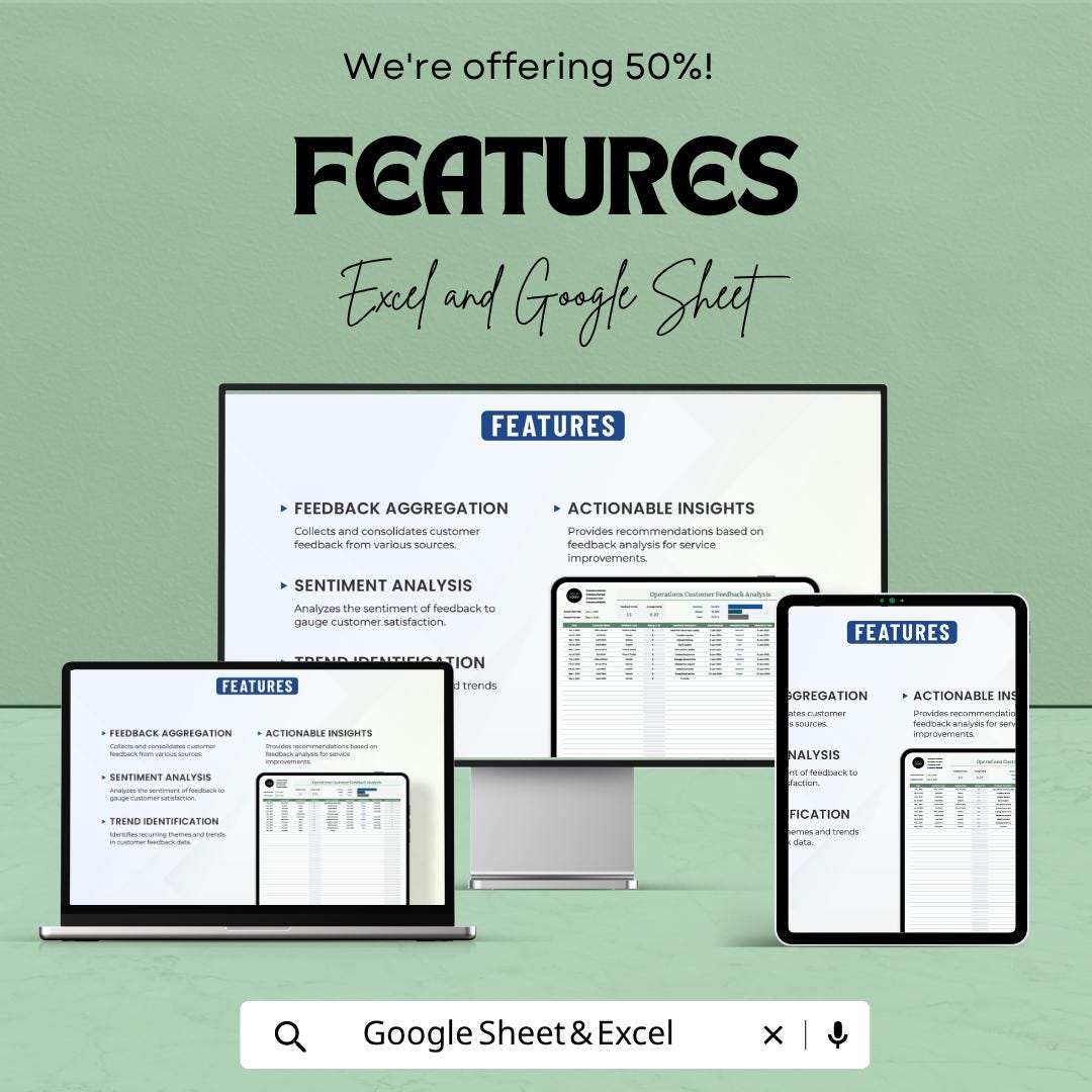 Customer Feedback Analysis Template | Customer Satisfaction Tracker | Feedback Dashboard Spreadsheet | Service Quality Tracker