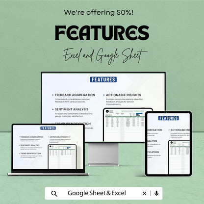 Customer Feedback Analysis Template | Customer Satisfaction Tracker | Feedback Dashboard Spreadsheet | Service Quality Tracker