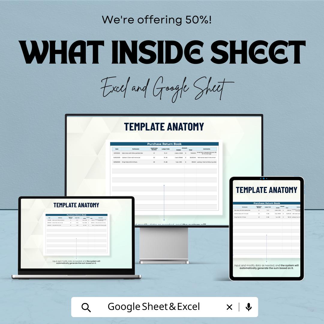 Purchase Return Book Template | Business Return Tracker | Supplier Return Record | Purchase Return Register