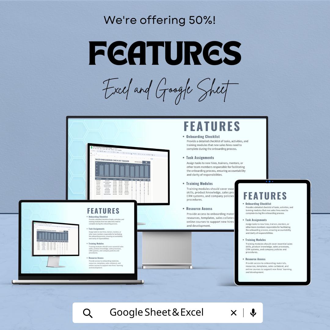 Sales Onboarding Checklist Tracker Template | Excel & Google Sheets | New Hire Sales Training Tracker | Employee Onboarding Dashboard