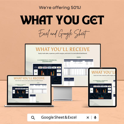 E-commerce Financial Dashboard - Excel and Google Sheet Template for Sales, Expenses, Profit Tracking & Budgeting - Instant Download