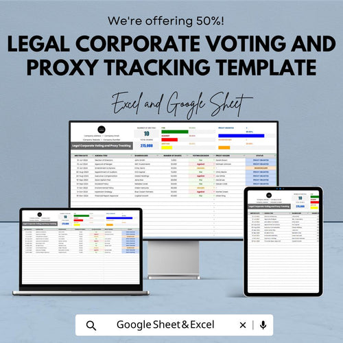 Corporate Voting Tracker Template, Proxy Tracking Spreadsheet, Shareholder Voting Log, Board Meeting Vote Tracker, Excel & Google Sheets