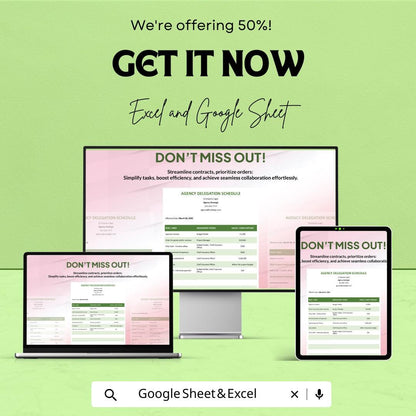 Agency Delegation Schedule Template - Google Sheets | Task Management | Project Delegation Tool | Streamline Contracts & Prioritize Tasks