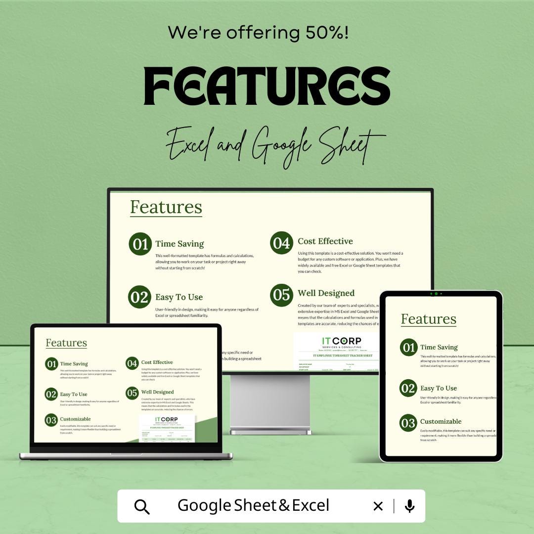 IT Employee Timesheet Tracker Template Excel Google Sheets, Work Hours Tracker Spreadsheet, Employee Time Log, IT Staff Time Tracking Sheet
