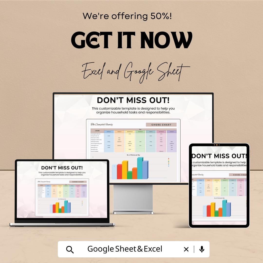 Chore Chart Sheet - Family Task Planner Template in Excel & Google Sheets