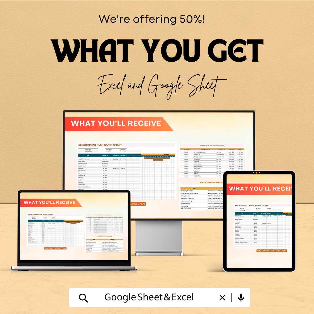 Recruitment Plan Gantt Chart Sheet - Excel and Google Sheets Template for Effective Hiring & Task Management