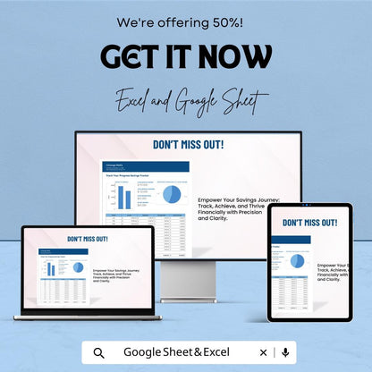 Track Your Progress Savings Tracker Sheet | Budgeting Tool | Financial Planner | Google Sheet & Excel Template