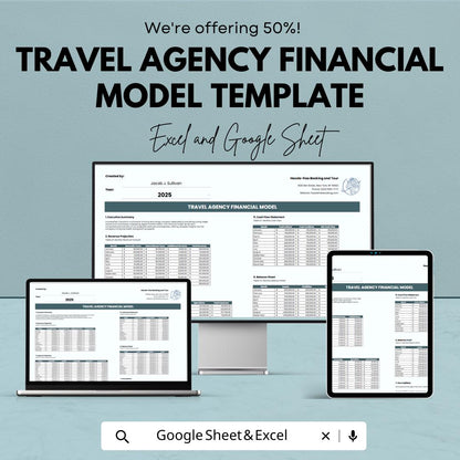 Travel Agency Financial Model Template  | Travel Business Financial Plan | Revenue Forecast Spreadsheet | Startup Financial Model