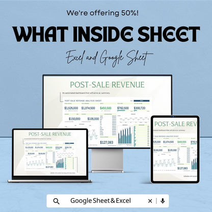 Post-Sale Revenue Analysis Sheet Template | Sales Dashboard Excel & Google Sheets | Revenue Tracker | Profit and Expense Tracker |