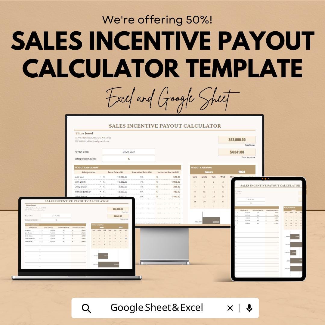 Sales Incentive Payout Calculator Template | Commission Calculator Spreadsheet | Sales Bonus Tracker | Excel & Google Sheets