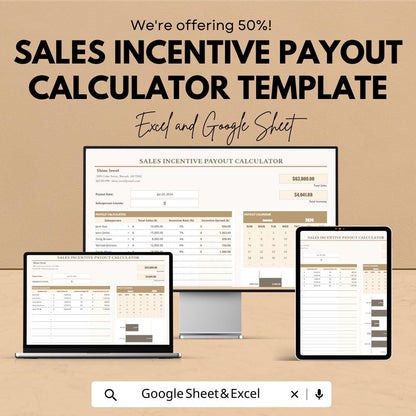 Sales Incentive Payout Calculator Template | Commission Calculator Spreadsheet | Sales Bonus Tracker | Excel & Google Sheets