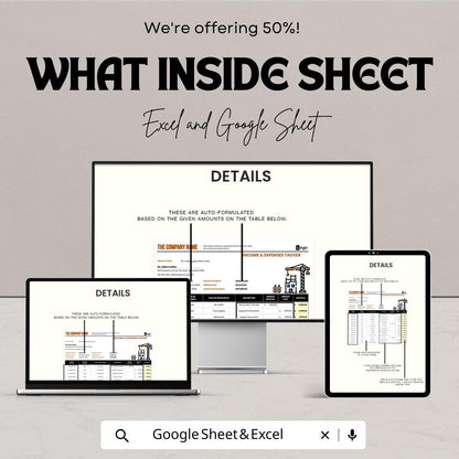 Construction Income and Expenses Template | Google Sheets & Excel Tracker | Contractor Budget Spreadsheet | Project Cost Management Sheet