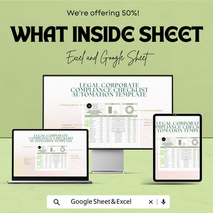 Legal Corporate Compliance Checklist Automation Sheet - Google Sheet & Excel Template for Legal Compliance Tracking and Risk Management
