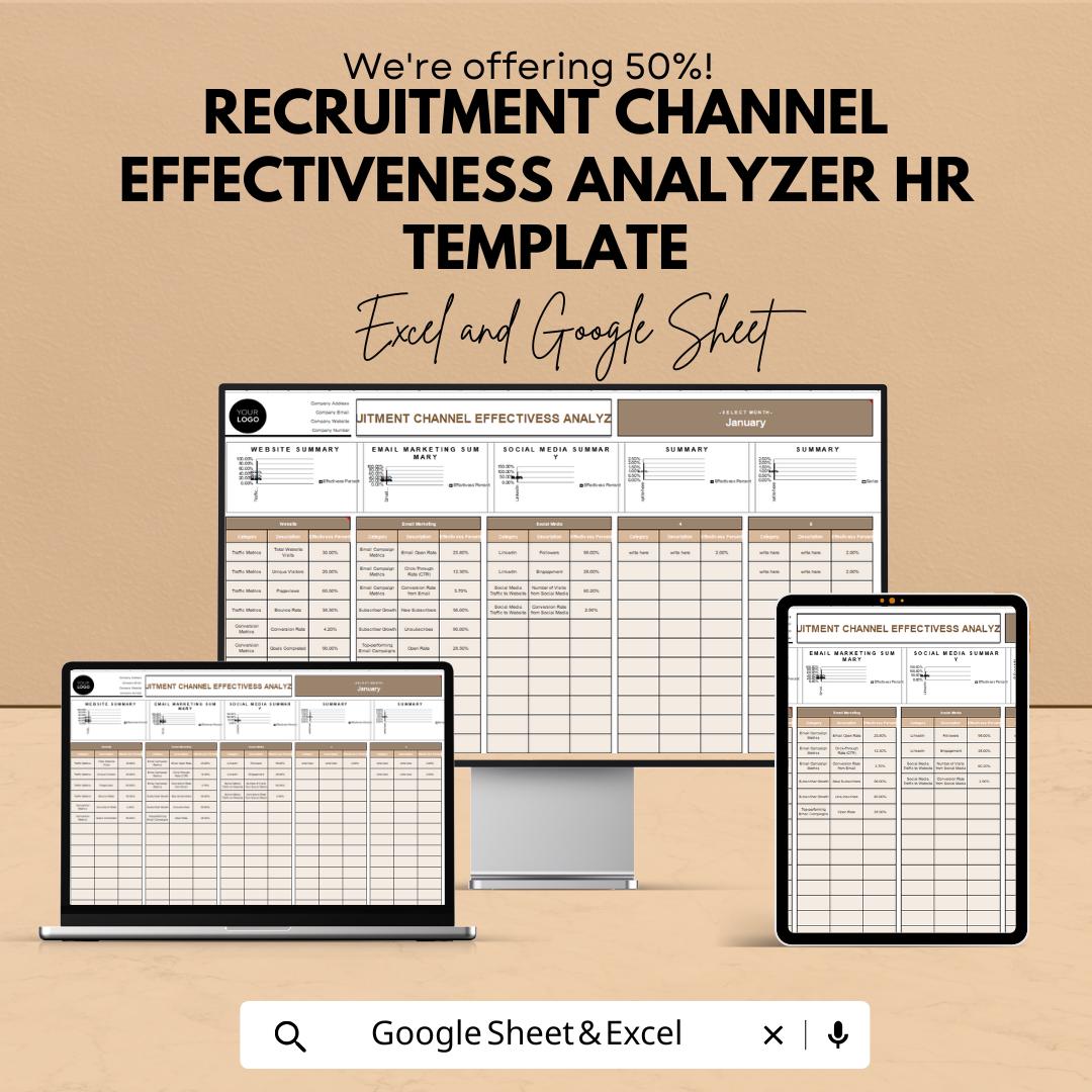 Recruitment Channel Effectiveness Analyzer HR Template | Hiring Channel Performance Dashboard | HR Analytics Spreadsheet