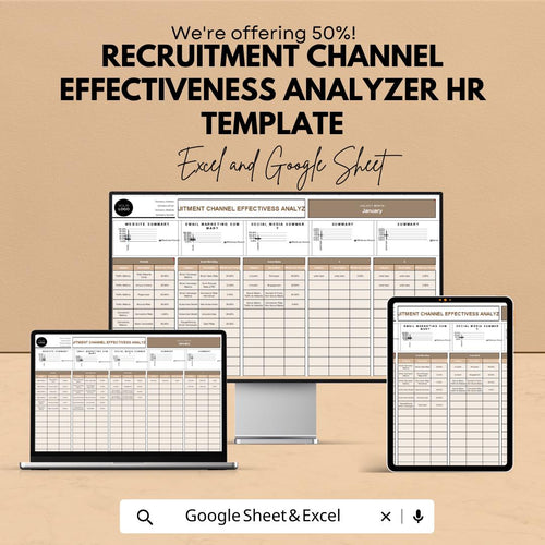 Recruitment Channel Effectiveness Analyzer HR Template | Hiring Channel Performance Dashboard | HR Analytics Spreadsheet