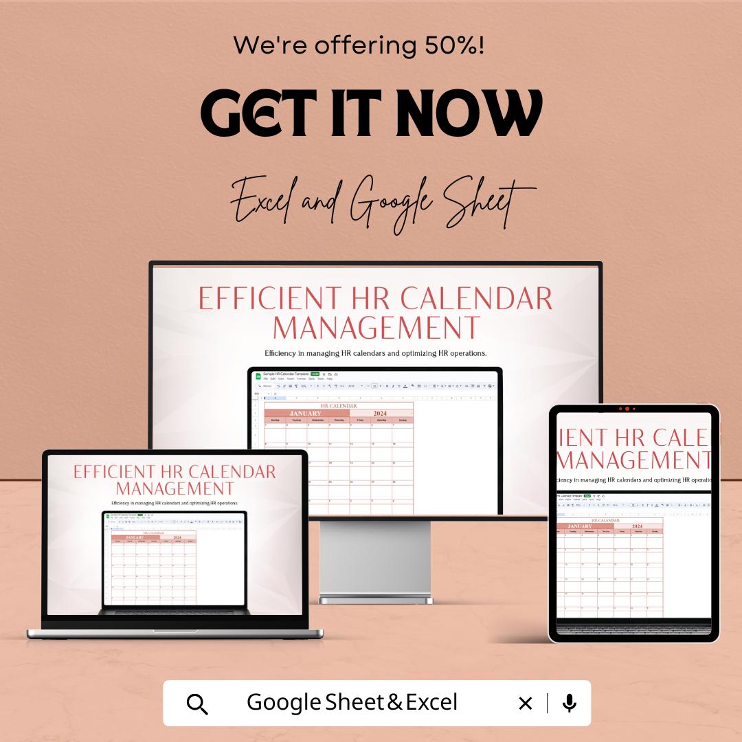 Sample HR Calendar Sheet | Excel and Google Sheet | HR Monthly Planner Template | Employee Schedule Organizer | HR Event Tracker