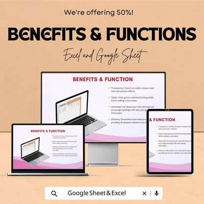 Hotel Price List Sheet | Excel and Google Sheets Template | Room Rate & Service Pricing Management Tool