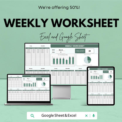 Weekly Worksheet for Excel and Google Sheets | Weekly Activity Planner | Task Tracker and Time Management Template