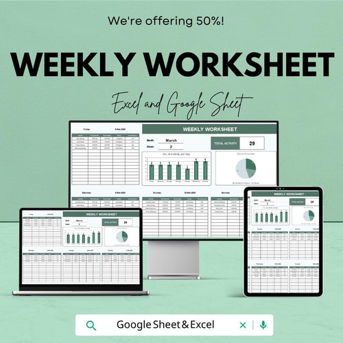 Weekly Worksheet for Excel and Google Sheets | Weekly Activity Planner | Task Tracker and Time Management Template