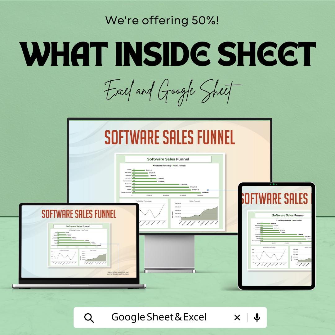 Software Sales Funnel Template | Sales Pipeline Tracker | Revenue Forecast Spreadsheet | Excel & Google Sheets