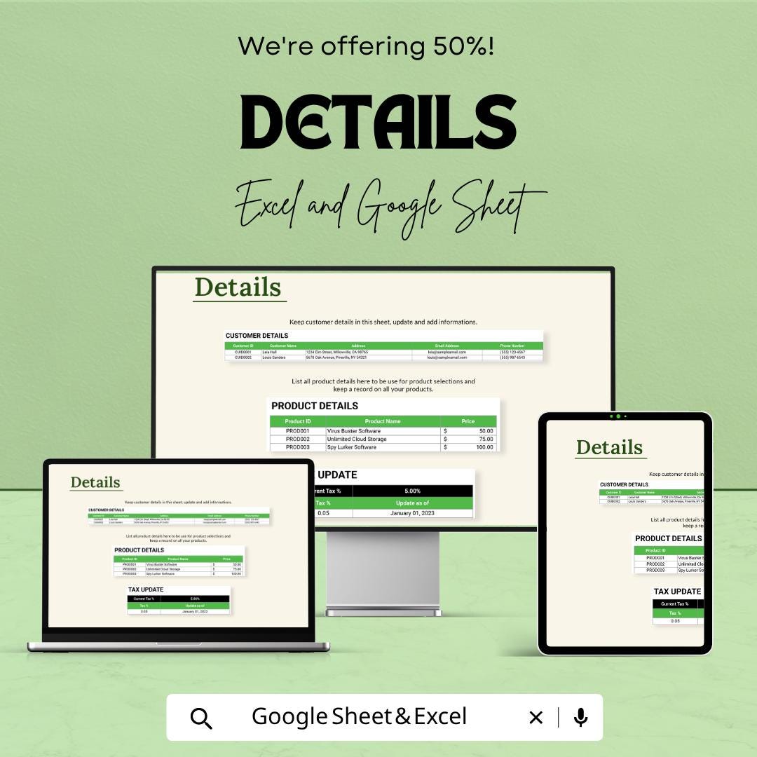 IT Sales Tax Report Template Excel | Sales Tax Tracker Spreadsheet | Invoice Tax Calculator | Business Tax Log Sheet | Google Sheets