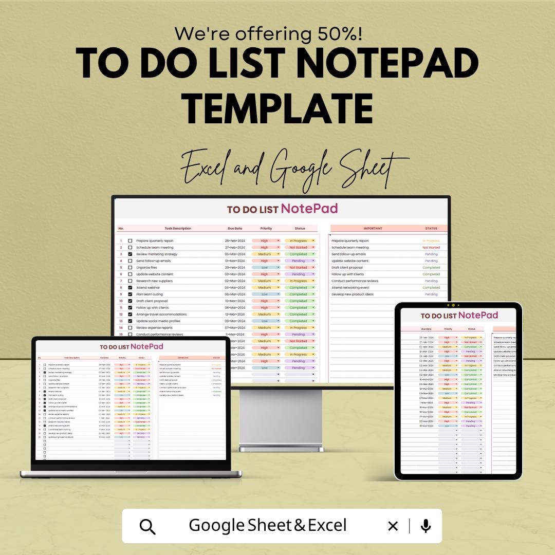 To Do List Notepad Template | Daily Planner Notepad | Task Checklist Template | Printable To Do List | Productivity Planner | PDF Digital