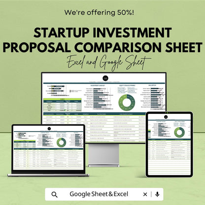 Startup Investment Proposal Comparison Sheet | Google Sheets & Excel | Investment Tracker | Proposal Scorecard | Startup Analysis Tool