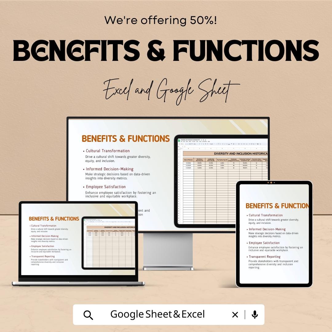 Diversity and Inclusion Scorecard HR Sheet | Excel & Google Sheets Template for Measuring Workplace Diversity