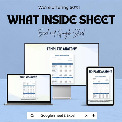 Startup Marketing Budget Sheet | Google Sheet & Excel Template for Budget Allocation, Expense Tracking, and ROI Analysis | Editable Business