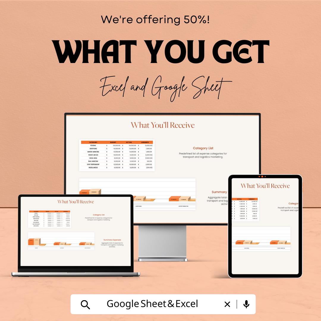 Transport and Logistics Marketing Budget Spreadsheet Template | Google Sheets | Marketing Budget Planner | Logistics Advertising Tracker |