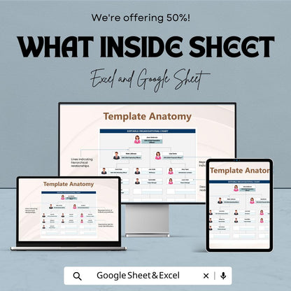 Editable Organizational Chart Template - Excel & Google Sheets - Customize Your Company Structure, Visualize Roles and Hierarchy