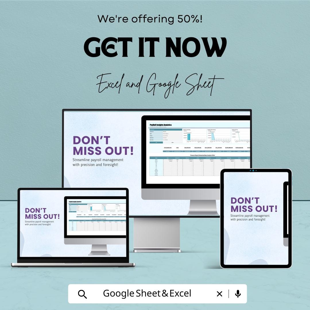 Finance Payroll Historical Data Analysis Template | Payroll Insights Dashboard | Salary & Workforce Analytics Sheet | Payroll Trend Report
