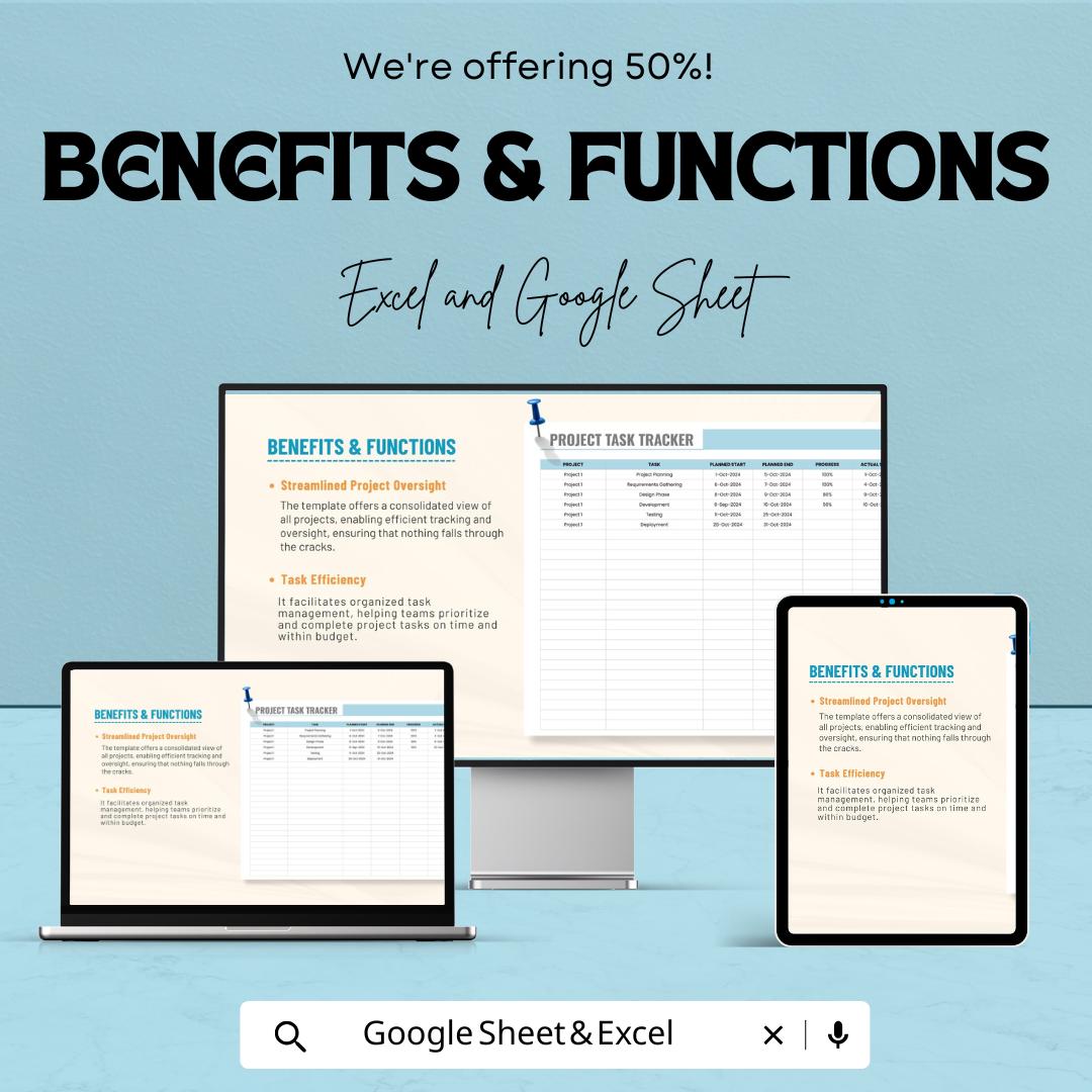 Project Tracking Template | Project Management Spreadsheet | Task Tracker and Project List | Excel & Google Sheets Planner