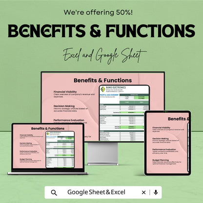 Profit and Loss Account Template | Profit and Loss Statement | Excel and Google Sheets Income Statement | P&L Report Template for Business