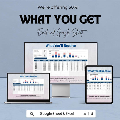 Advertising Media Mix Modeling Worksheet Template | Excel & Google Sheets | Marketing Mix Analysis Spreadsheet | ROI Modeling Tool |