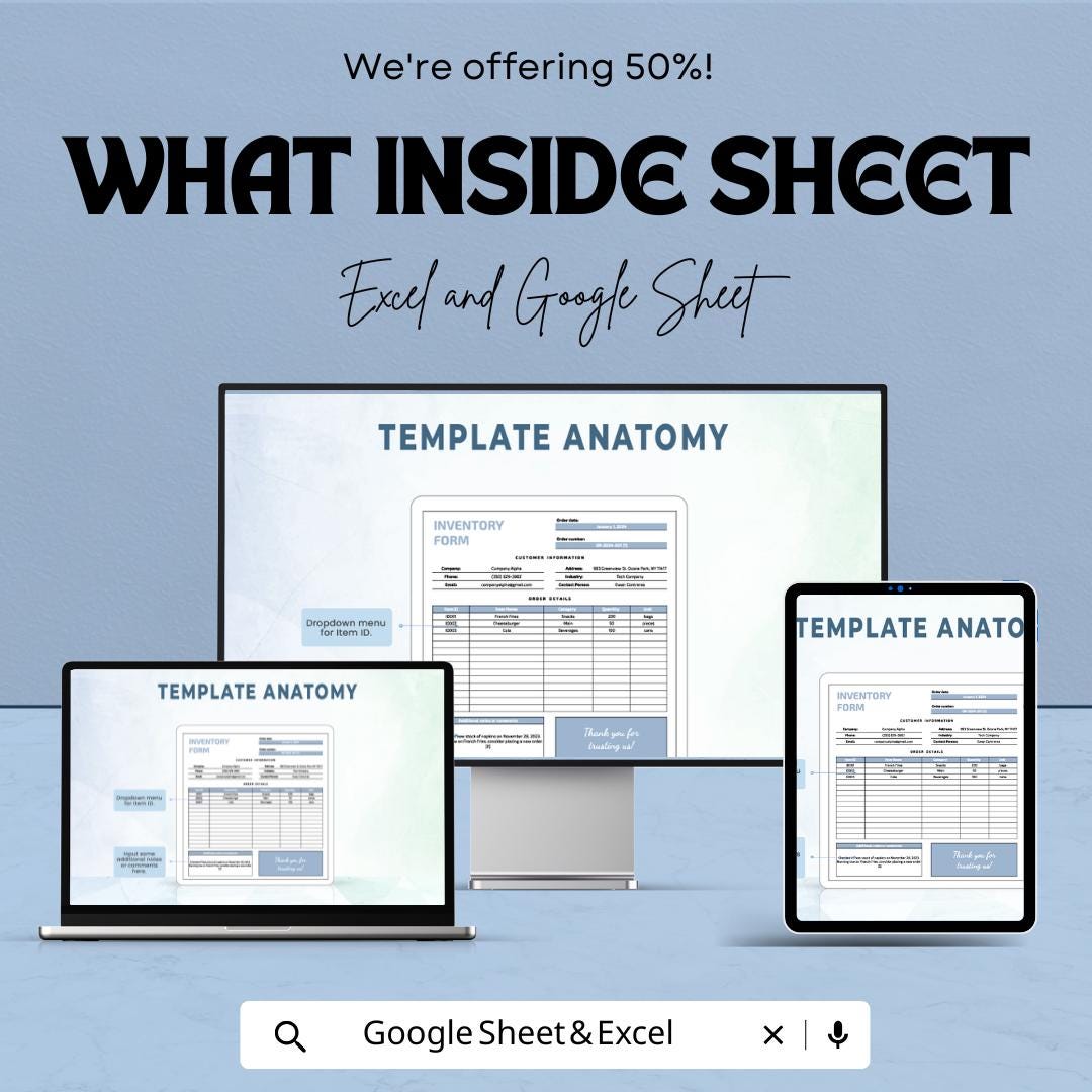 Inventory Form Sheet - Excel & Google Sheets Template for Efficient Order Tracking and Inventory Management