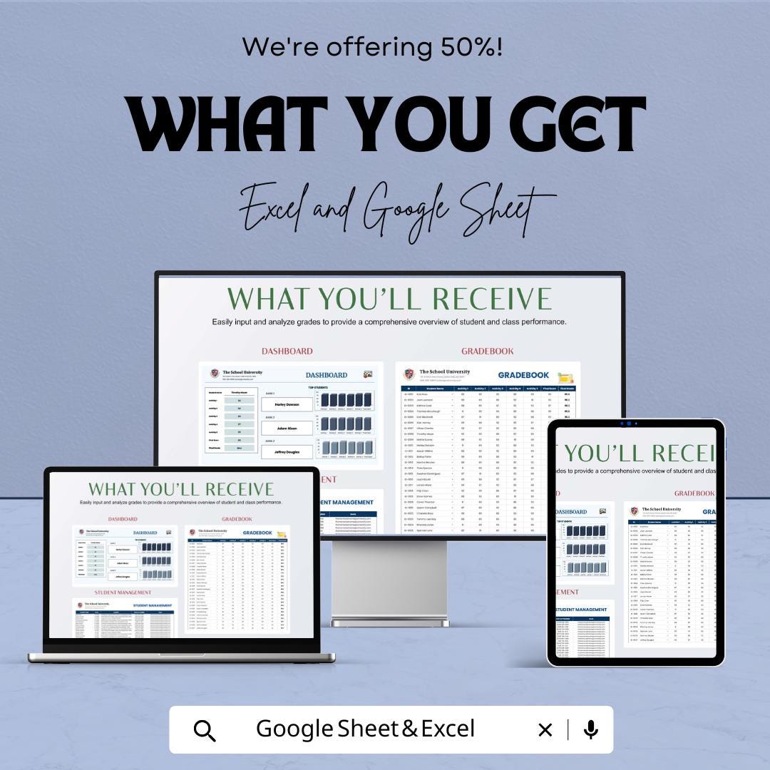 Gradebook Template | Excel and Google Sheets | Teacher Grade Tracker | Student Progress Dashboard | Editable Classroom Spreadsheet