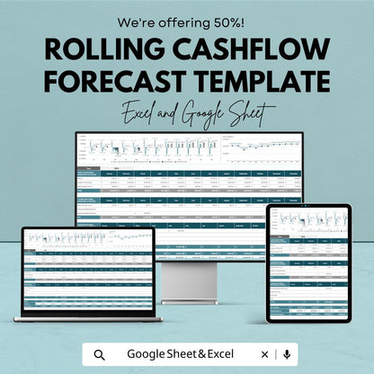 Rolling Cash Flow Forecast Template, Cash Flow Projection Spreadsheet, Financial Planning Dashboard, Business Cashflow Tracker