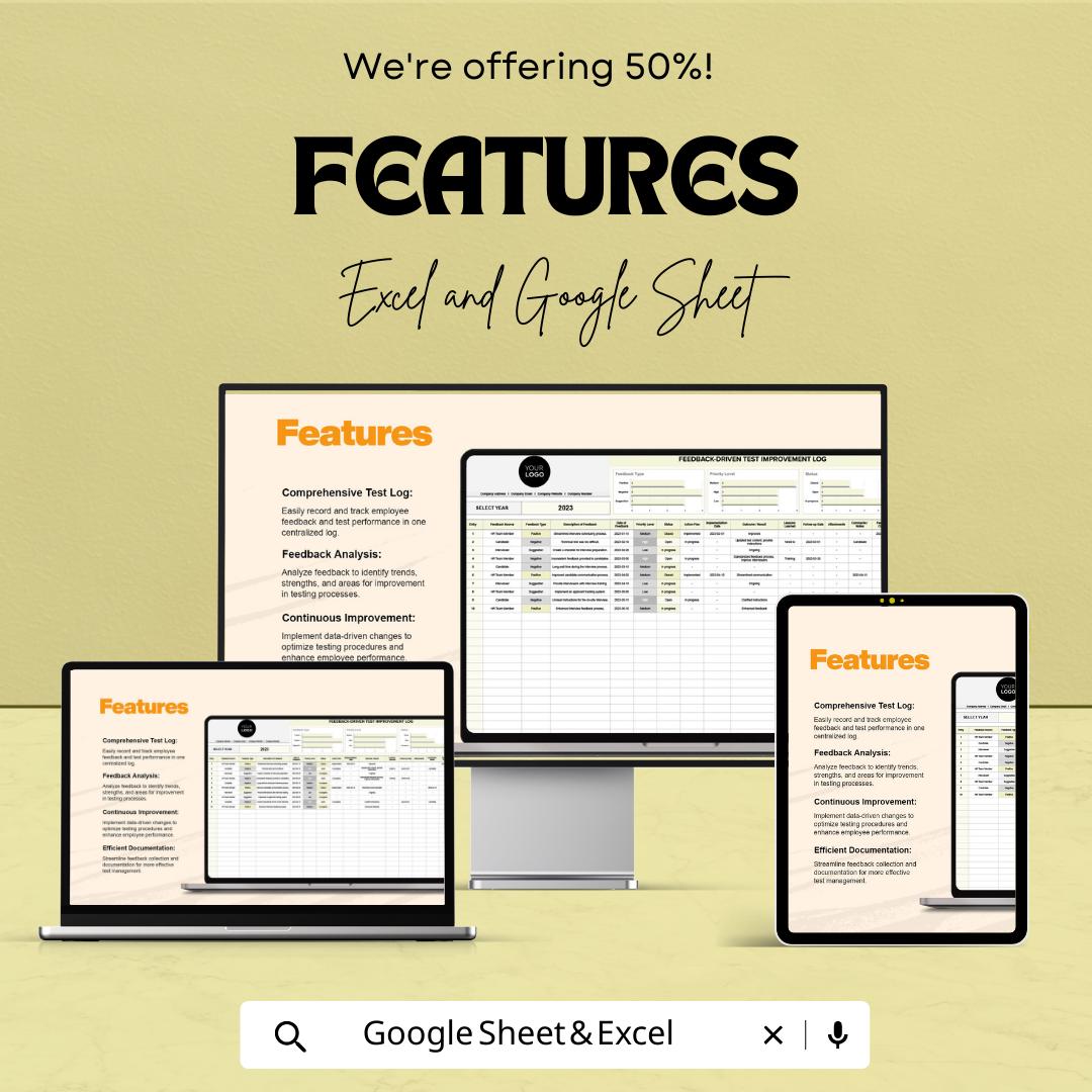 Feedback Driven Test Improvement Log HR Template, Excel & Google Sheets, Employee Performance Tracker, QA Feedback Log Spreadsheet