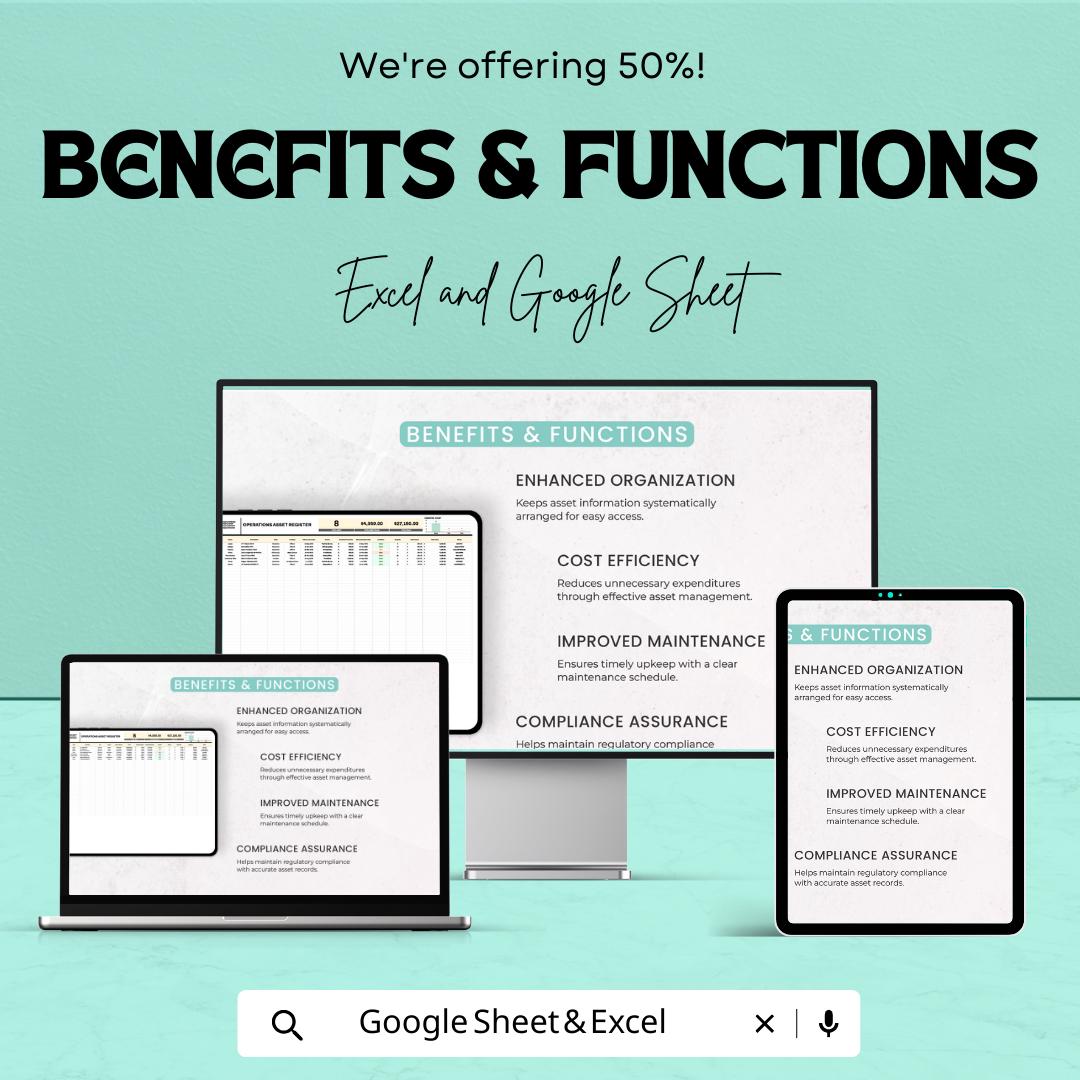 Operations Asset Register Template | Asset Management Spreadsheet | Excel & Google Sheets | Business Asset Tracker